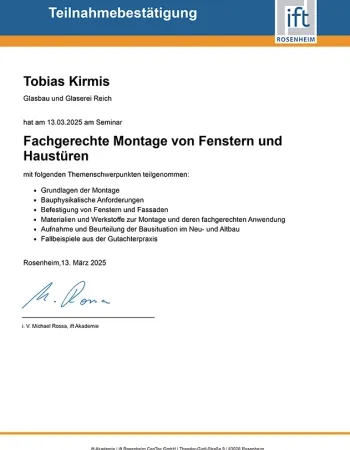 Bild: Zertifikat Fenster & Türenmontage 03/2025 (Zertifikat Fenster & Türenmontage 03/2025) 