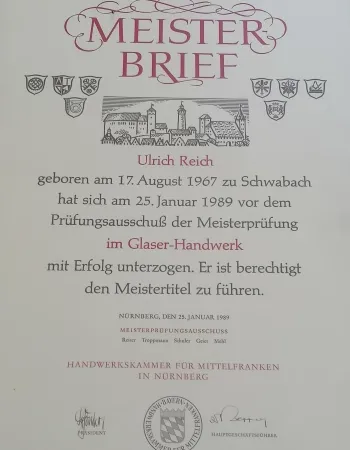 Bild: Meisterbrief Ulrich Reich (Meisterbrief Ulrich Reich) 